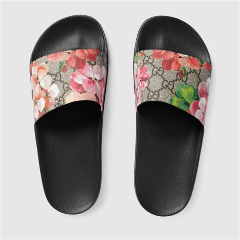 gucci bloom flower shoes|gucci flip flops with flowers.